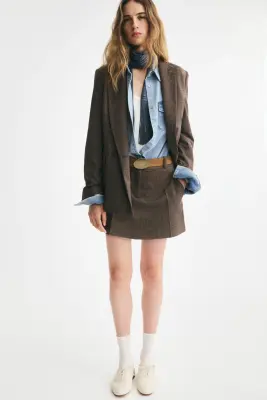 Blazer à fermeture croisée - Taupe/motif pied-de-poule — photo 1