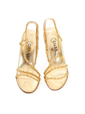 Sandales à talon en cuir et chaînes dorées Prix boutique 1500€ Taille 35,5 — photo 4