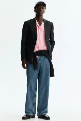 Chemise Relaxed Fit avec col cubain - Rose/rayé — photo 1