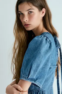Robe en denim avec jupe évasée - Bleu denim — photo 2