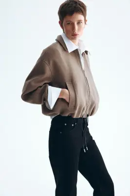 Veste courte en laine mélangée - Taupe foncé — photo 2