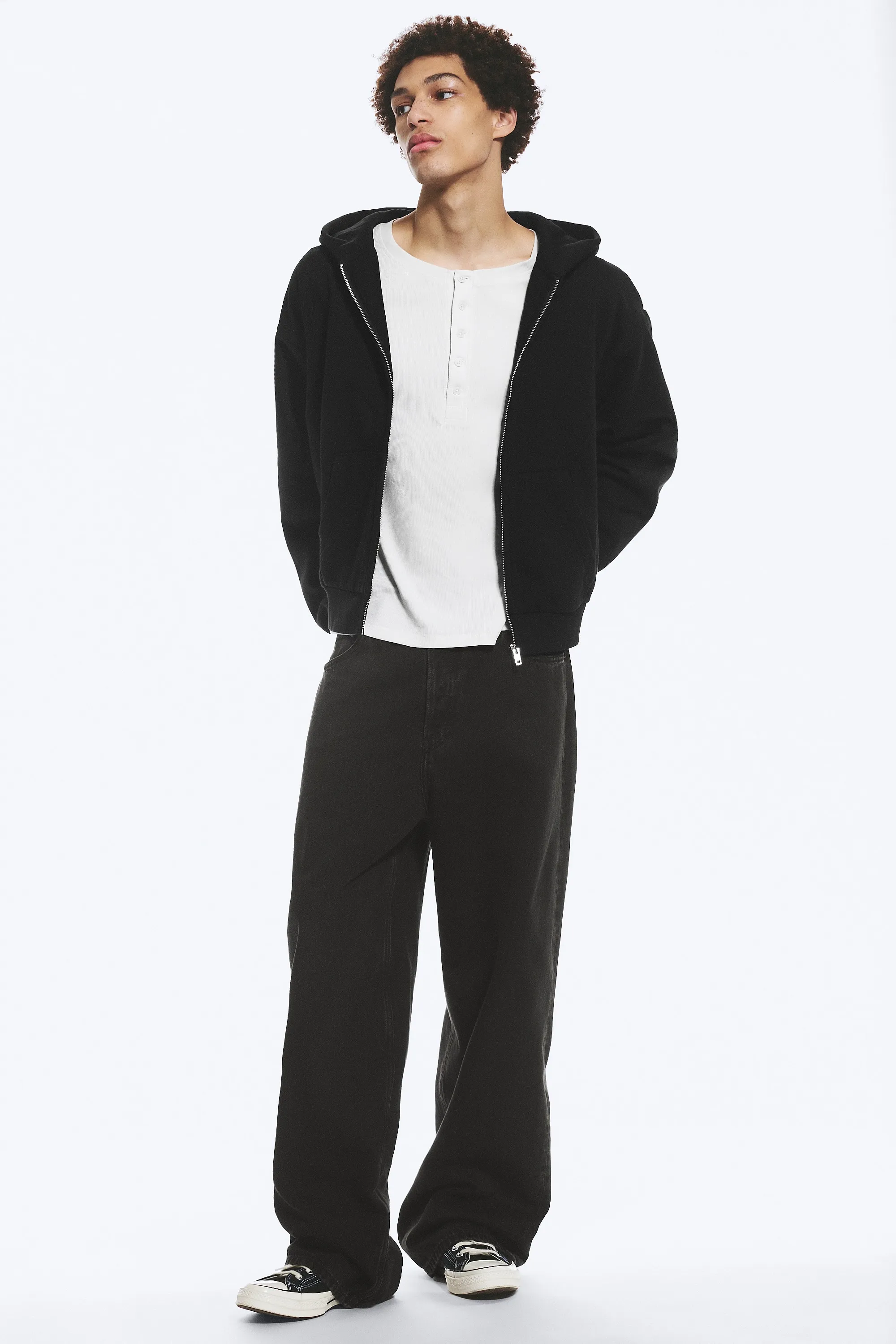 Sweat à capuche zippé ample - Noir