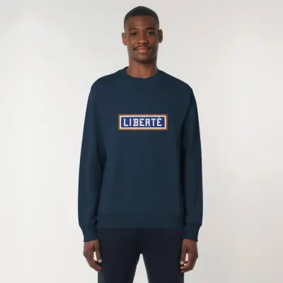 SWEAT-SHIRT COTON BIO BRODÉ - LIBERTÉ - NAVY — photo 4