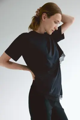 MAMA T-shirt d'allaitement avec dentelle - Noir — photo 2