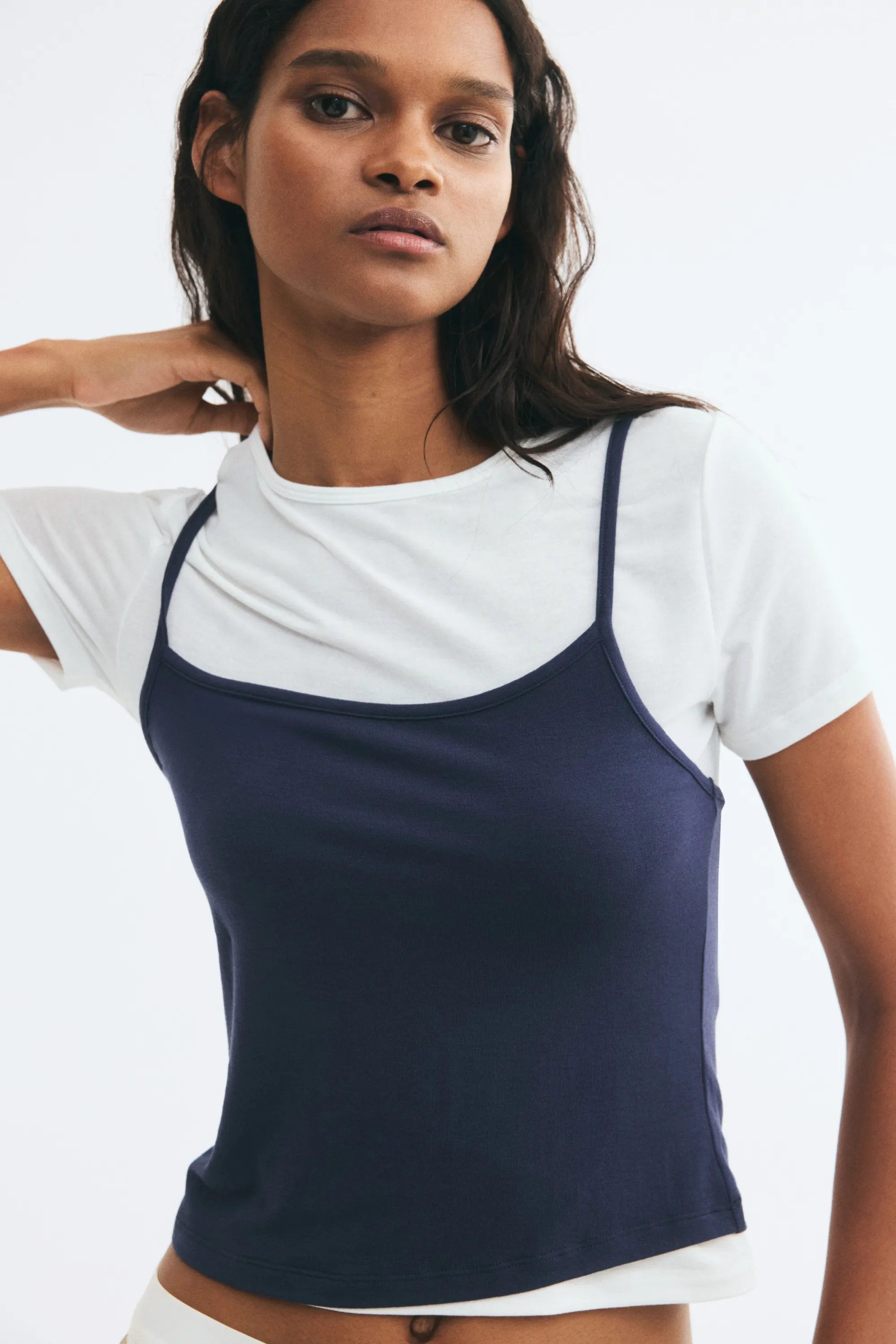 Top superposé en jersey - Blanc/bleu foncé