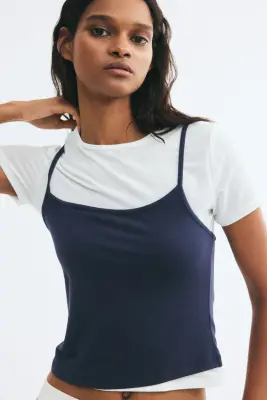 Top superposé en jersey - Blanc/bleu foncé — photo 1