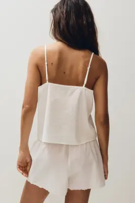 Pyjama brodé en coton - Crème — photo 3