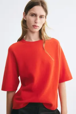 Top à manches courtes en laine - Rouge — photo 1