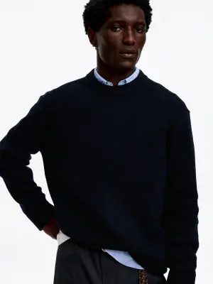 Pull en maille de laine épaisse - Bleu foncé — photo 3