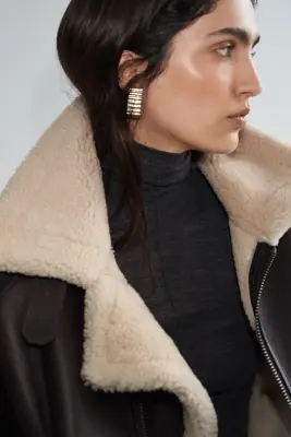 Veste en cuir et peau lainée - Marron foncé — photo 2