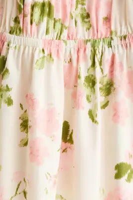 Robe en popeline avec manches bouffantes - Crème/rose/fleuri — photo 3
