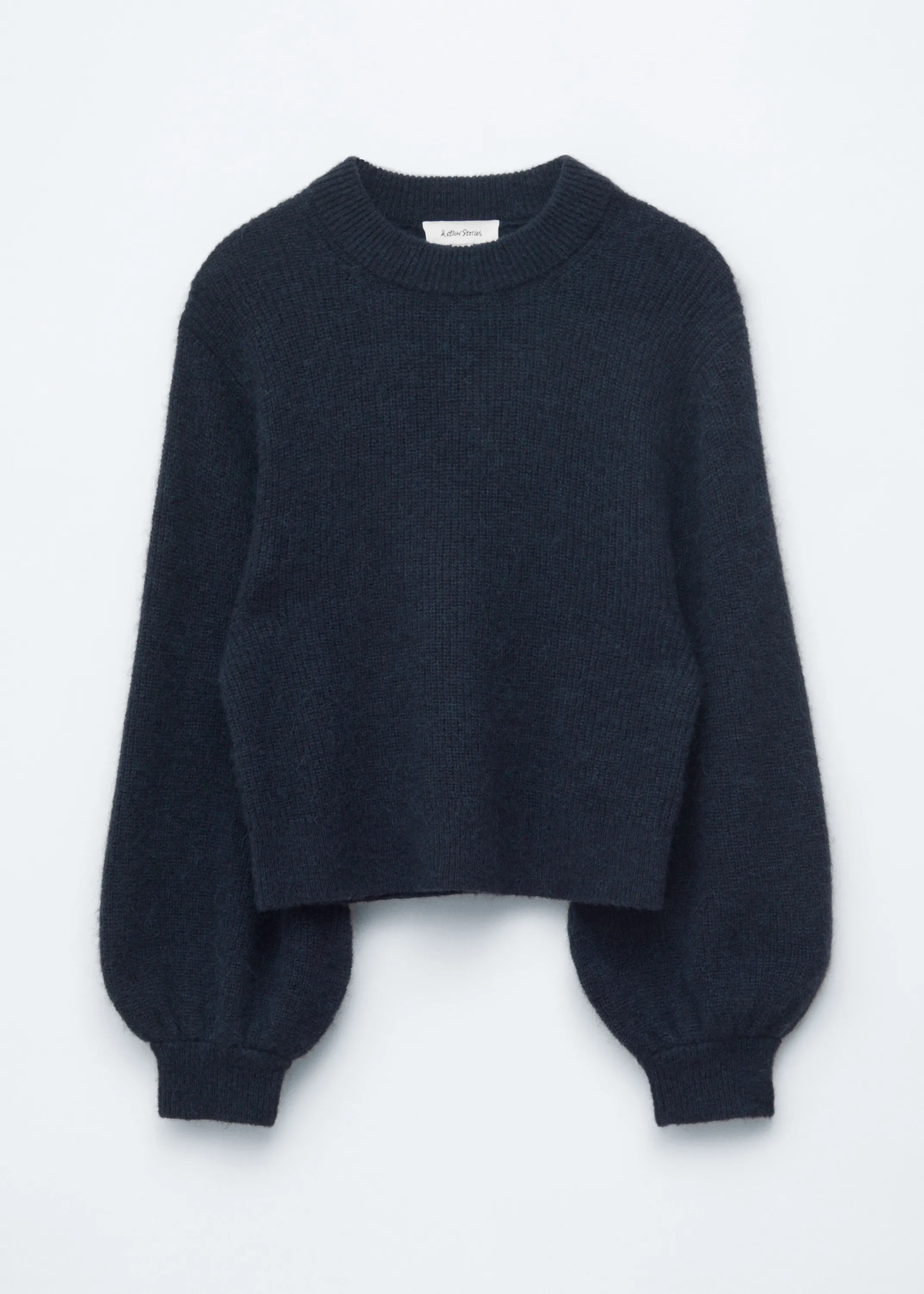 Pull en mélange d’alpaga à manches bouffantes - Bleu marine