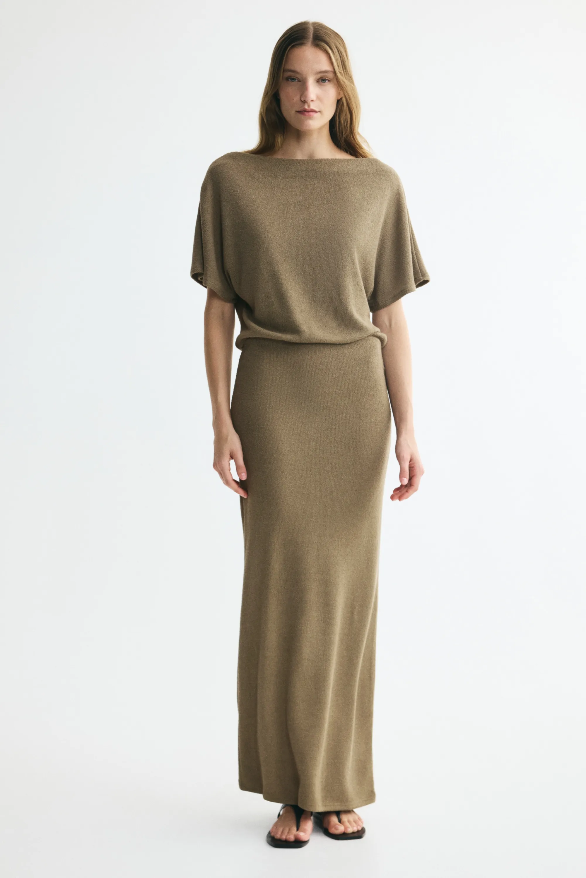 Robe en maille avec encolure bateau - Vert kaki