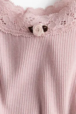 MAMA Chemise de nuit en jersey côtelé - Rose clair — photo 4