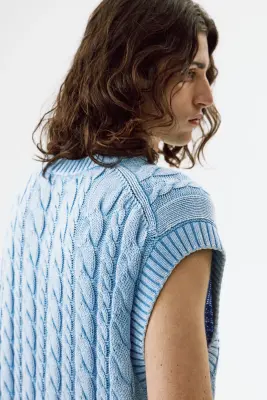 Pull sans manches Relaxed Fit en coton - Bleu ancien clair — photo 3