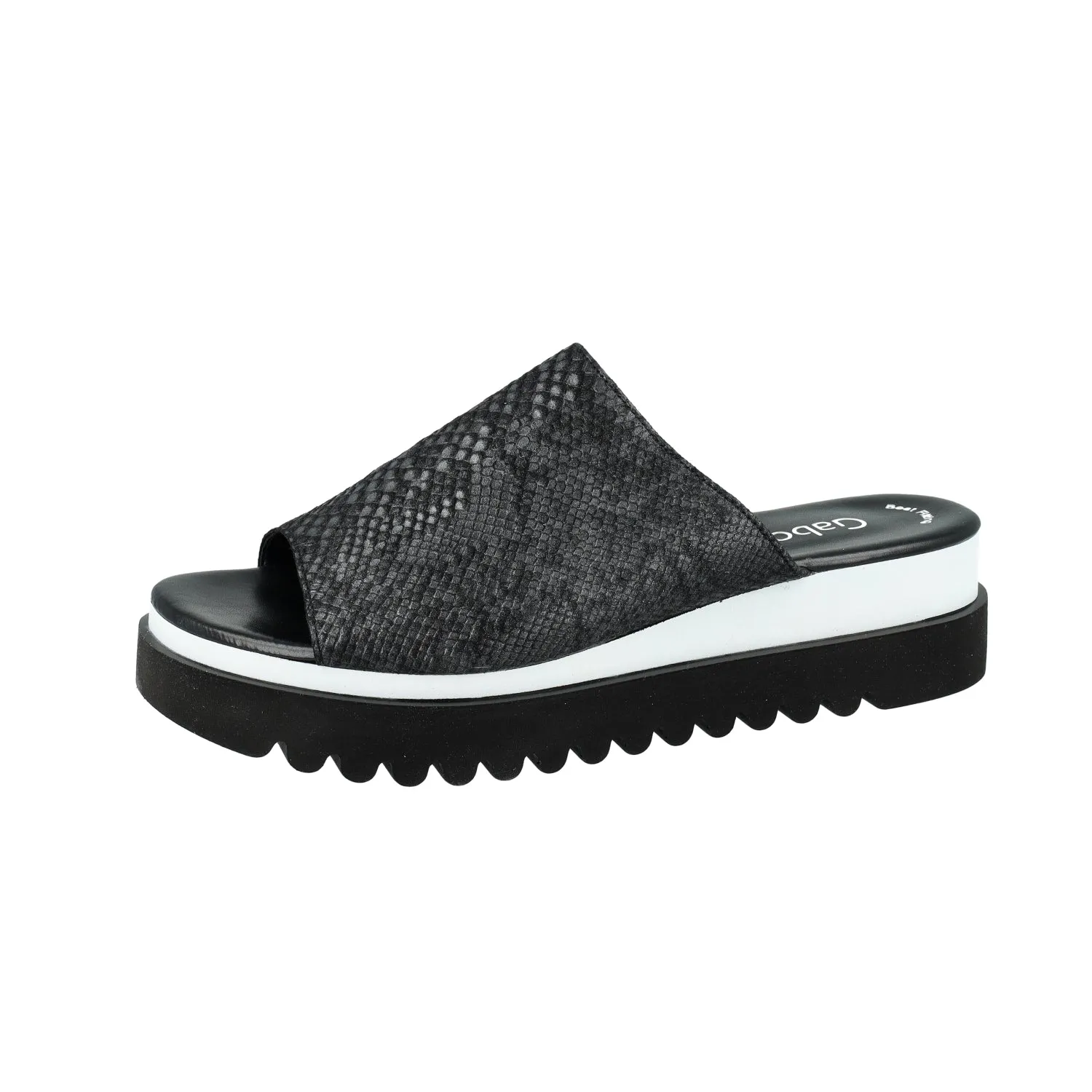 Mules Gabor 44.613.04 Noires - Cuir Texturé Talon Compensé 5 cm Grande Pointure Femme