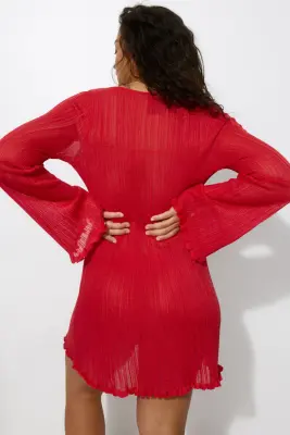 Robe de plage en maille côtelée - Rouge — photo 3