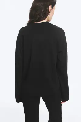 T-shirt coton carré manches longues - Noir — photo 2