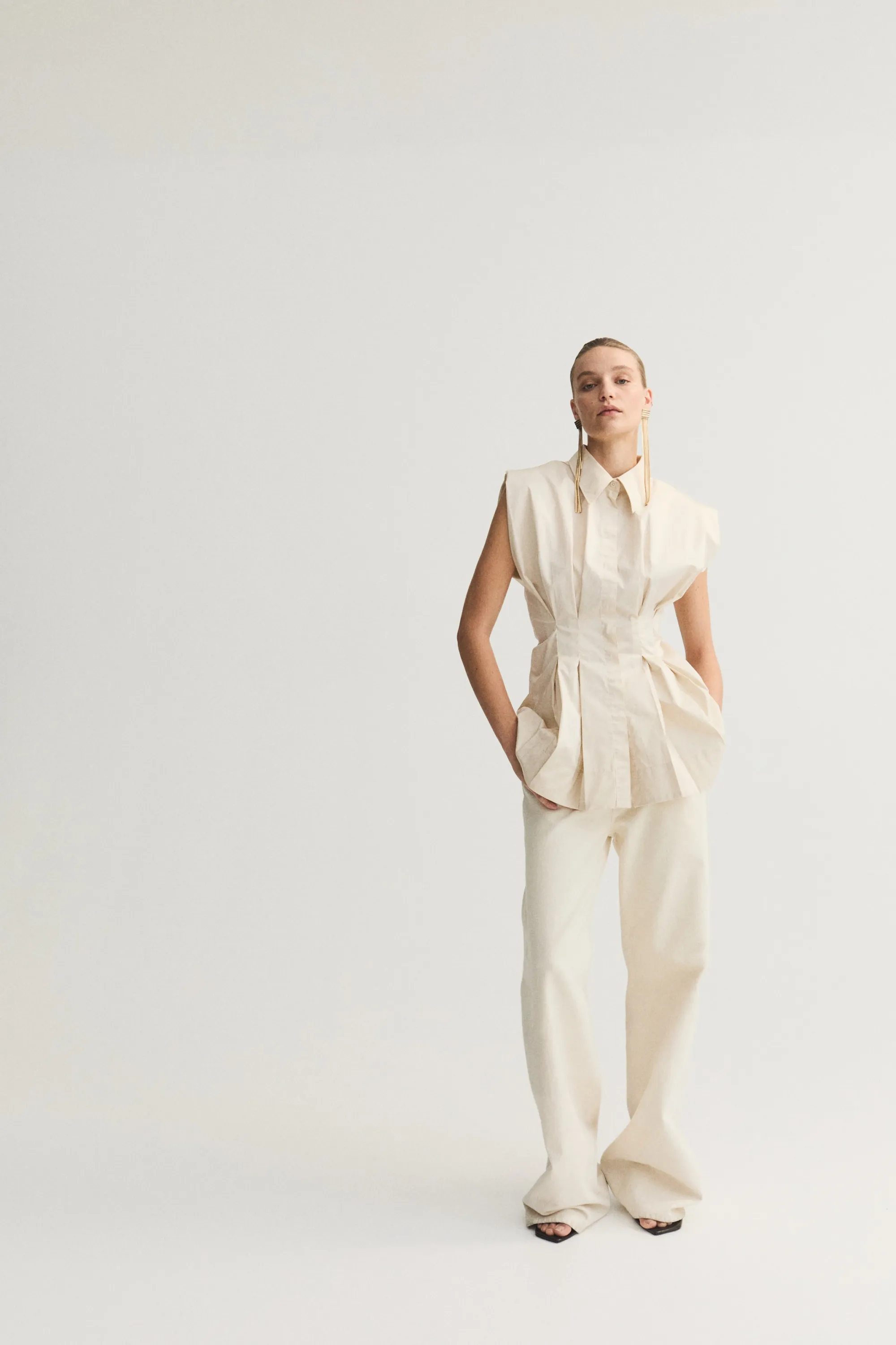 Chemise cintrée en popeline - Beige clair