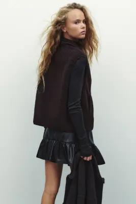 Veste sans manches en tissu Teddy bear - Marron foncé — photo 2