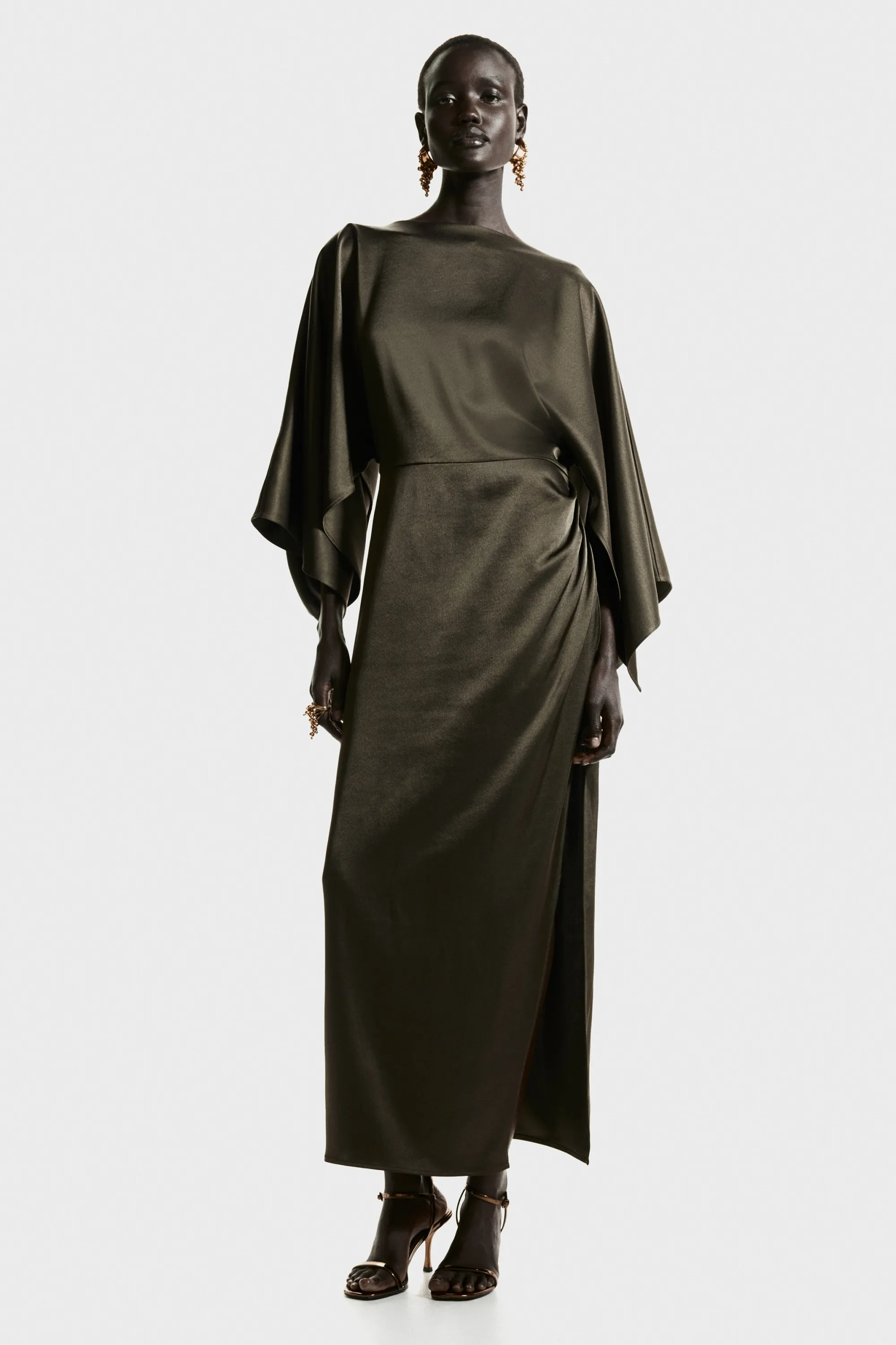 Robe cape en satin - Vert foncé