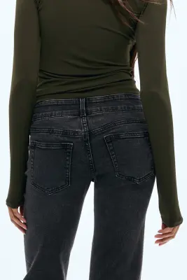 Flared Low Jeans - Gris denim foncé — photo 3