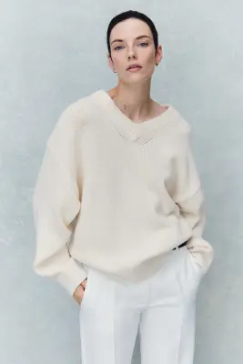 Pull oversize en laine - Crème — photo 3