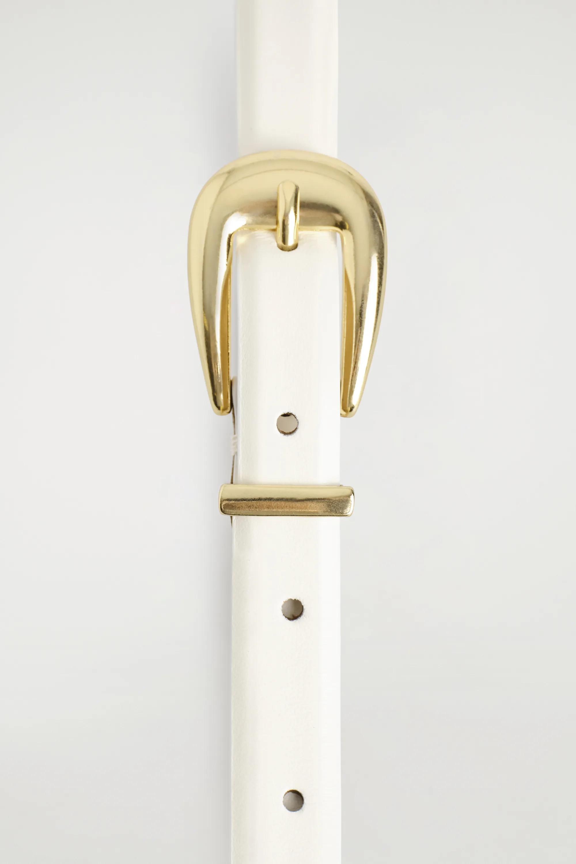 CEINTURE EN CUIR À BOUCLE SCULPTÉE - BLANC / OR