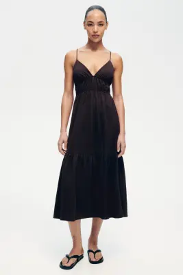 Robe à étages à nouer dans le dos - Marron foncé — photo 2