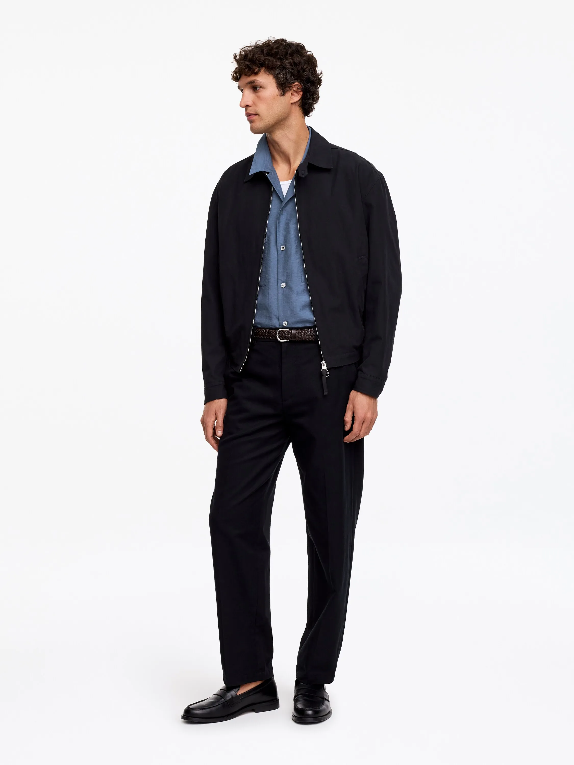Chemise oversize à col cubain - Bleu orage