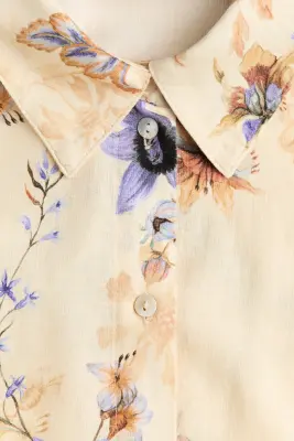 Chemise oversize en lin mélangé - Jaune clair/fleuri — photo 4