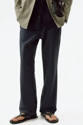Pantalon Regular Fit en lin mélangé - Bleu marine — photo 2