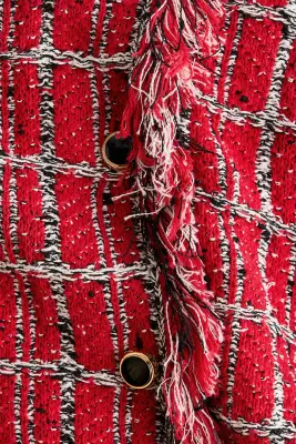 Gilet frangé en maille jacquard - Rouge/motif — photo 5