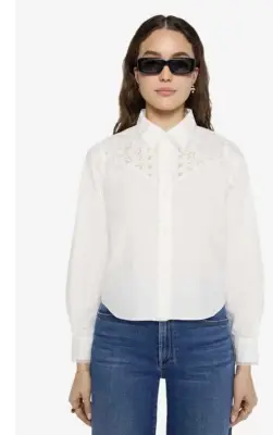 Nouveau ! MOTHER Chemise The Eyelet Frenchie Crop White COMING SOON ! PRÉCOMMANDE !