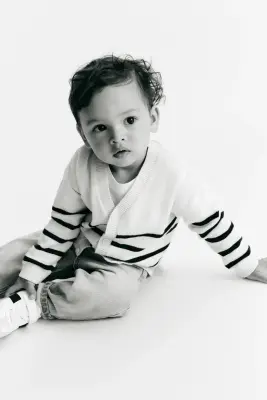Gilet en maille de coton - Blanc/rayures bleues — photo 1