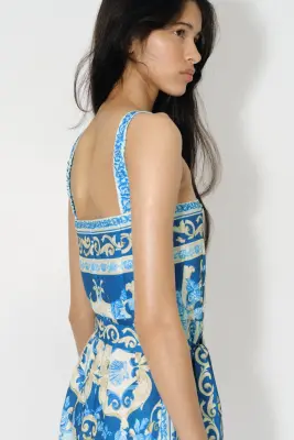 Combi-short avec ceinture à nouer - Bleu/motif — photo 1