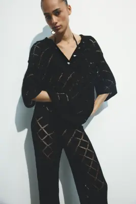 Pantalon façon crochet - Noir — photo 2