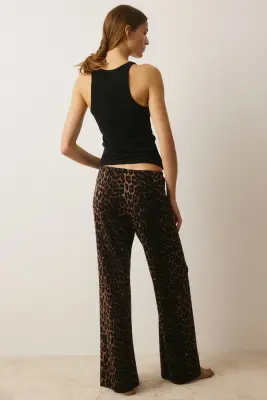 Pantalon de pyjama en coton mélangé - Marron foncé/imprimé léopard — photo 2