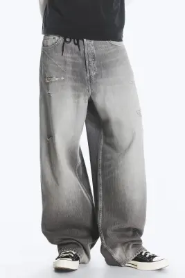 Jean baggy ample taille mi-haute unisexe Astro - Complex Grey – Gris moyen — photo 1