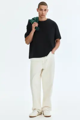 T-shirt Loose Fit en interlock - Noir — photo 1