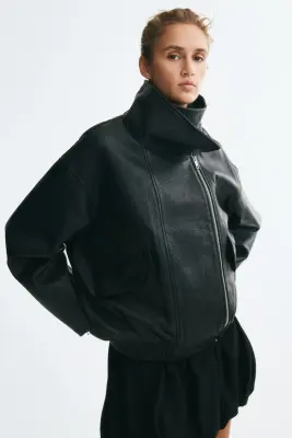 Veste oversize en cuir - Noir — photo 2