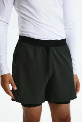 Short de sport superposé DryMove™ - Olive foncé/noir — photo 2