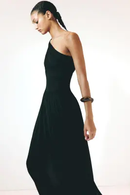 Robe asymétrique à effet drapé - Noir — photo 3