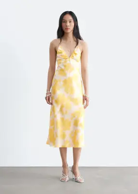 Robe combinaison midi en satin - Jaune — photo 2