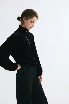 Veste zippée en velours maille - Noir — photo 3