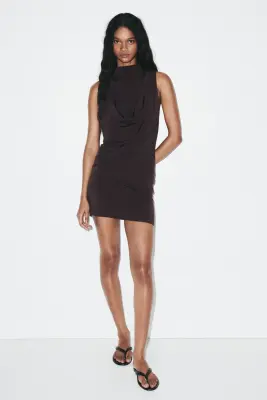 Robe en jersey à effet drapé - Marron foncé — photo 2