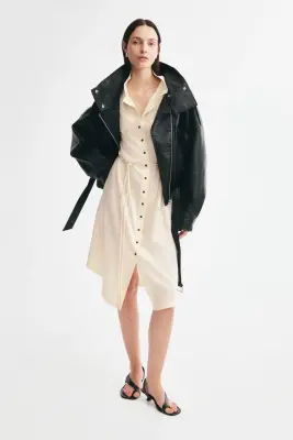 Robe chemise avec col entonnoir - Crème — photo 2