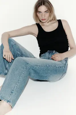 Wide High Waist Jeans - Bleu denim — photo 1