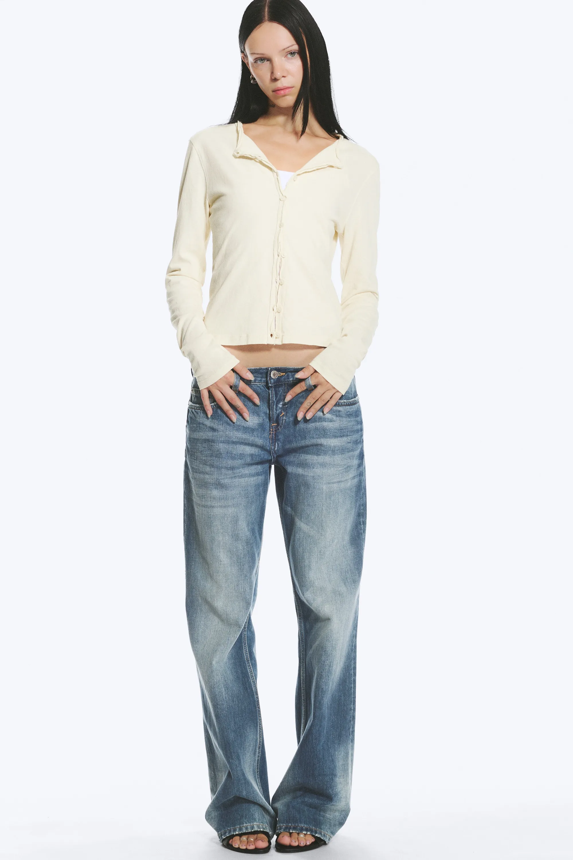 Cardigan ajusté en jersey - Blanc cassé délavé