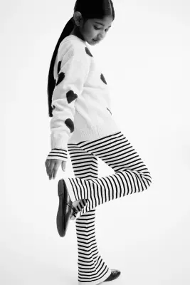 Legging évasé en maille côtelée - Crème/rayé — photo 3